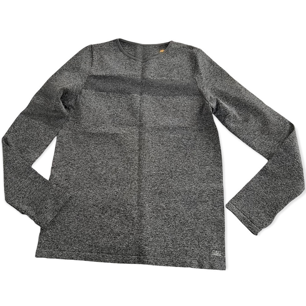 C&C California Heathered Gray Long Sleeve Pullover Top and Mesh Contrast